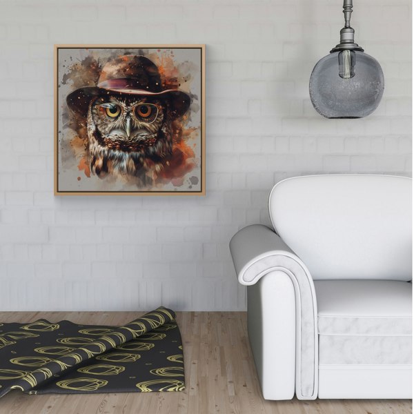 Warren Reed Owl With Hat And Glasses Framed Canvas