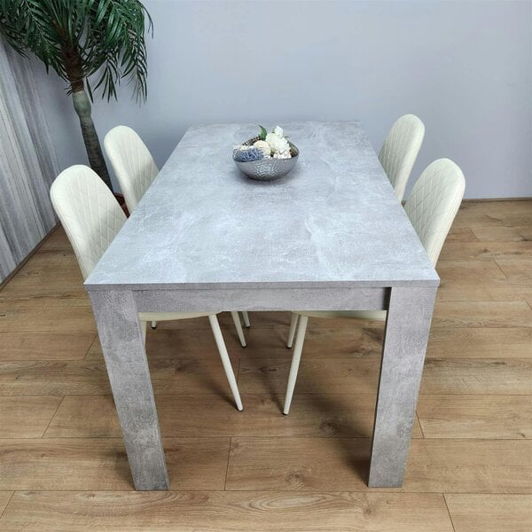 Kosy Koala Wooden Rectangle Dining Table Set - Dining Table with Set of 4 Cream Chairs - Dining Room Furniture