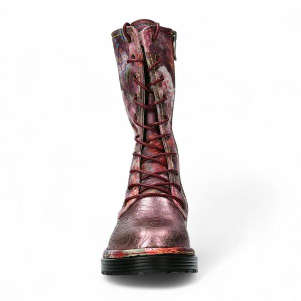 Laura Vita Incaso-18 Burgundy Floral Womens Gothic Victorian Leather High Boots