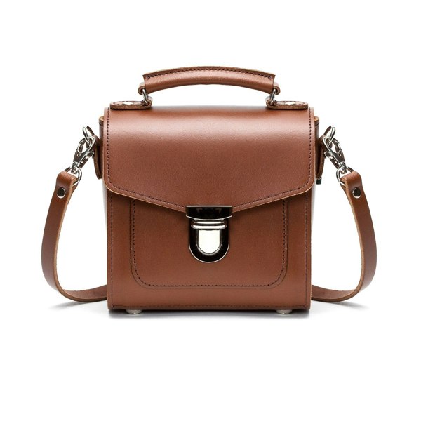 Zatchels Handmade Leather Sugarcube Handbag - Chestnut