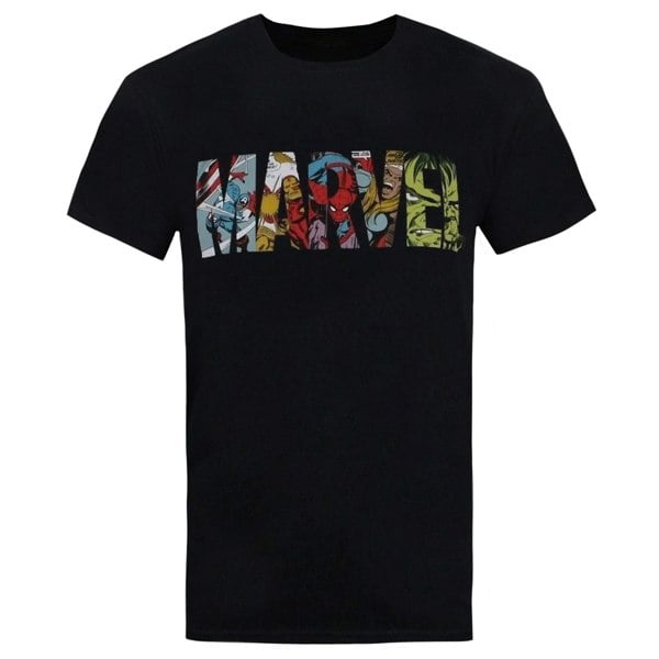 Marvel Mens Comic Strip Logo T-Shirt - Black