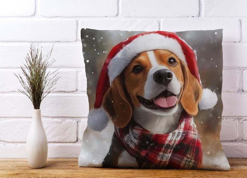 Warren Reed Christmas Beagle Cushion