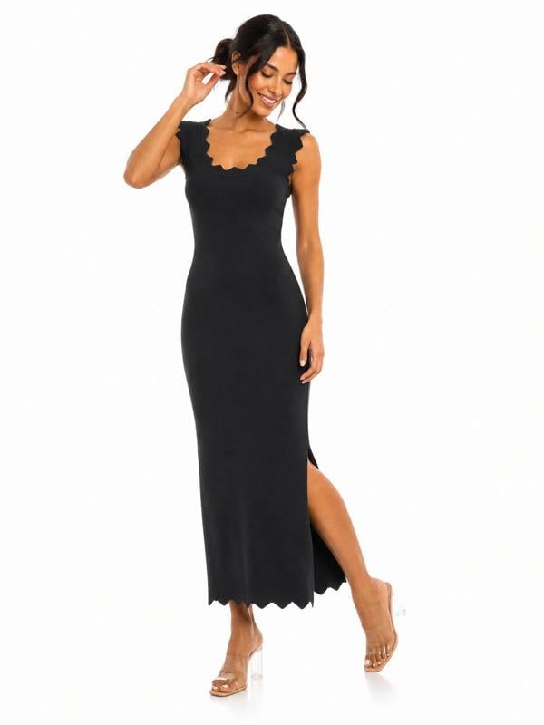 Claudio Lugli Scallop Trim Knitted Midi Dress
