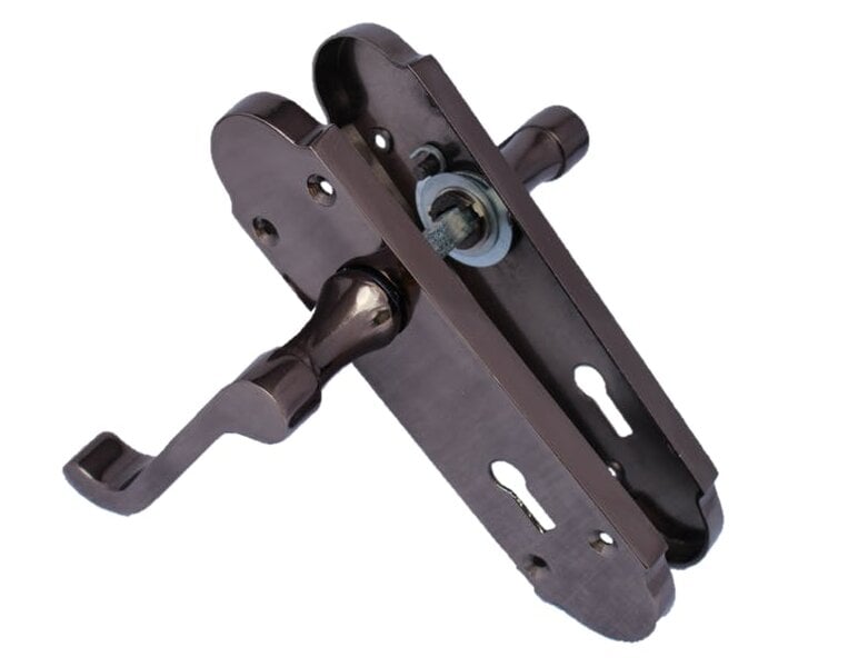 EDH Door Hardware Black Nickel Epsom Victorian Scroll on Shaped Back Plate Lock Door Handle 1 Pair