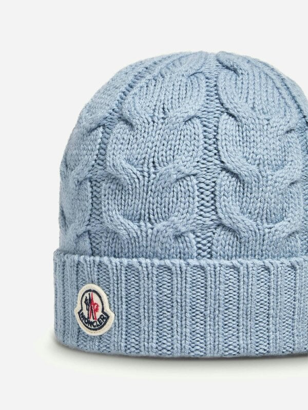 Moncler Enfant Kids Wool Cable Knit Beanie Hat in Blue