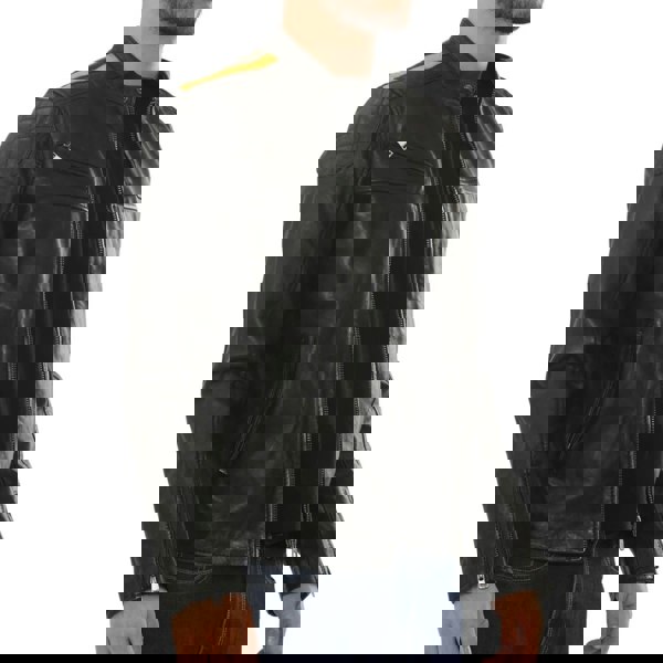 Leather Company Men's Leather Motorcycle Jacket Distressed Black Biker Coat