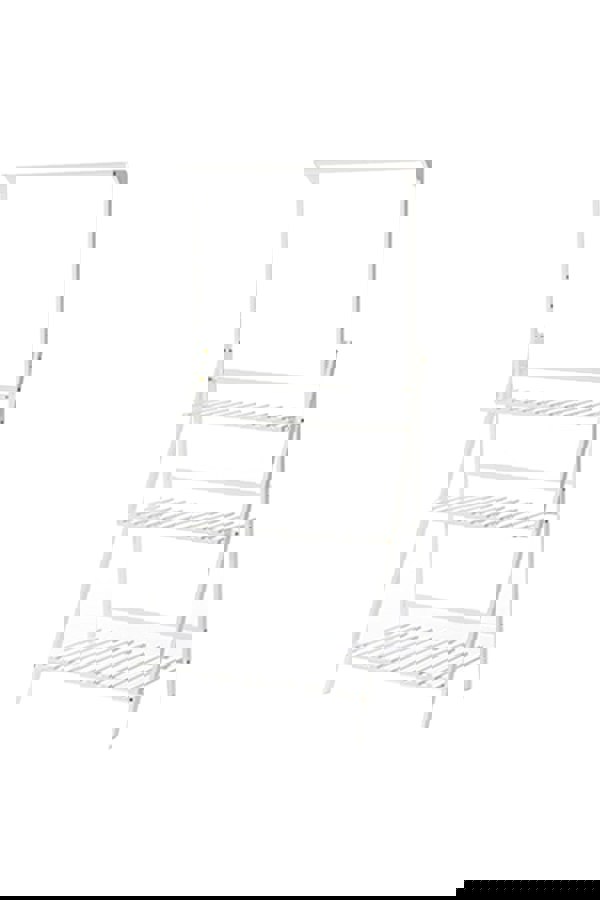 Living and Home 3-Tier Foldable Wooden Ladder Shelf with Hanging Rod