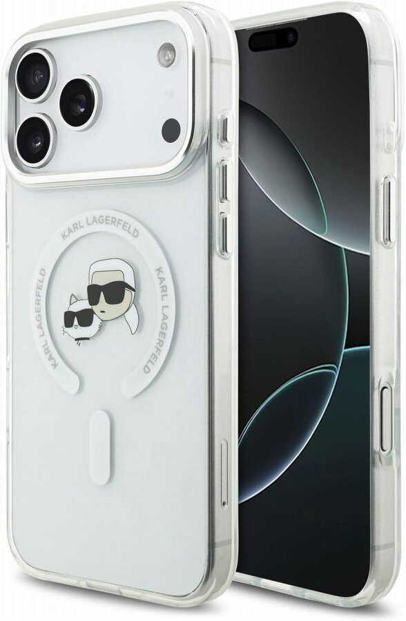 Karl Lagerfeld IML Karl & Choupette Head Metal Frame Case with MagSafe for iPhone 17/18 Pro Max 6.9" Clear - KLHMP18XHLSKCH