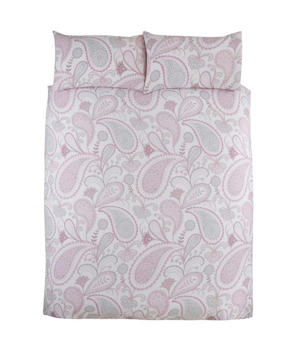 Smart Living Reversible Polycotton Paisley Duvet Cover and Pillowcase Set - Blush Pink