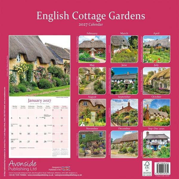 English Cottage Gardens Calendar 2027, Wall Calendars, Month To View, Lifestyle, Gift