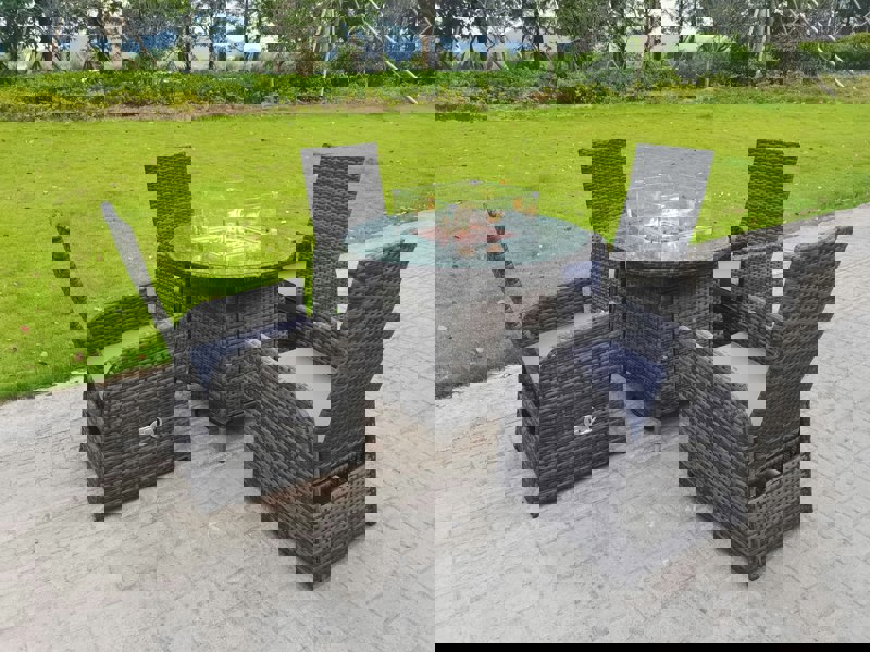 Fimous Rattan Garden Furniture Gas Fire Pit Round Dining Table And Chairs 4 Seater Plus Round Table