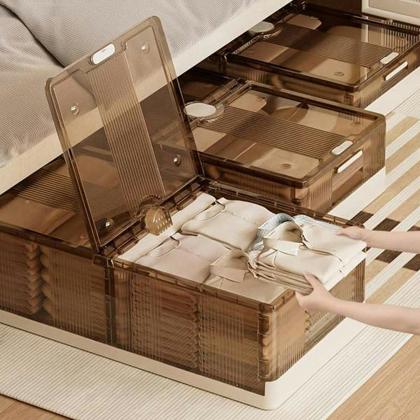 HYGRAD BUILT TO SURVIVE Large Under Bed Storage Boxes Slim Organiser Box With Lids Wheels Slide Out Smart Stackable Storage Boxes 82cm x 40cm x 20cm