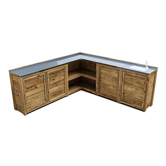 Dunster House Garden Kitchen with Right Side Sink, W2m x D2m / W7' x D7', With Stainless Steel Countertop, UNIT III