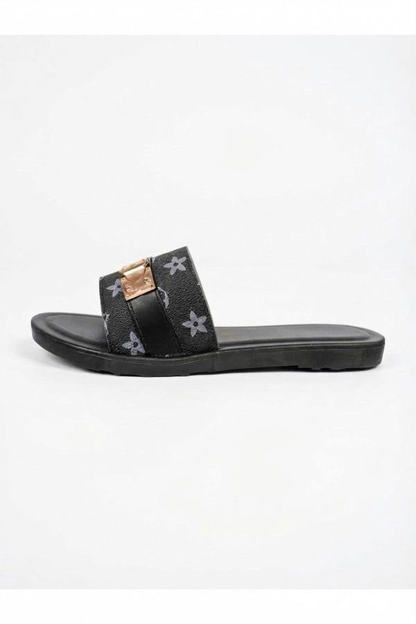 Amber Patterned Slider Sandals - Black_wb