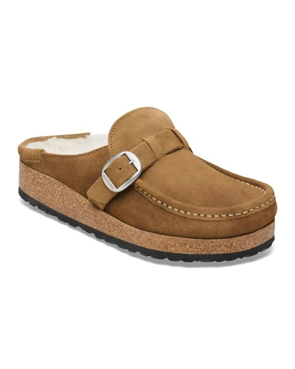 Birkenstock Buckley Suede Shearling Womens Mule Moccasins