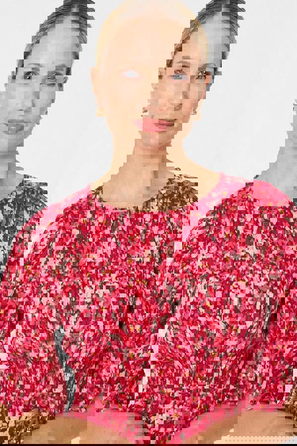 Red | Ditsy Floral 1/2 Flare Sleeve Midi Dress