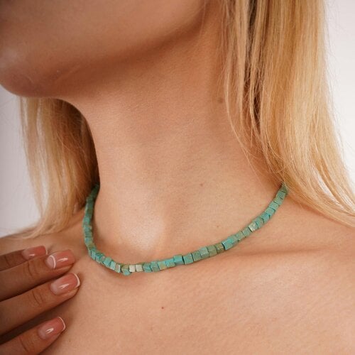Spero London Sterling Silver Natural Turquoise Cube Necklace