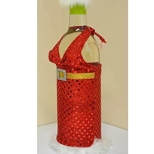 1 Pack Christmas Mrs Claus Wine Bottle Cover Sequin Novelty Festive Table Decoration image 5