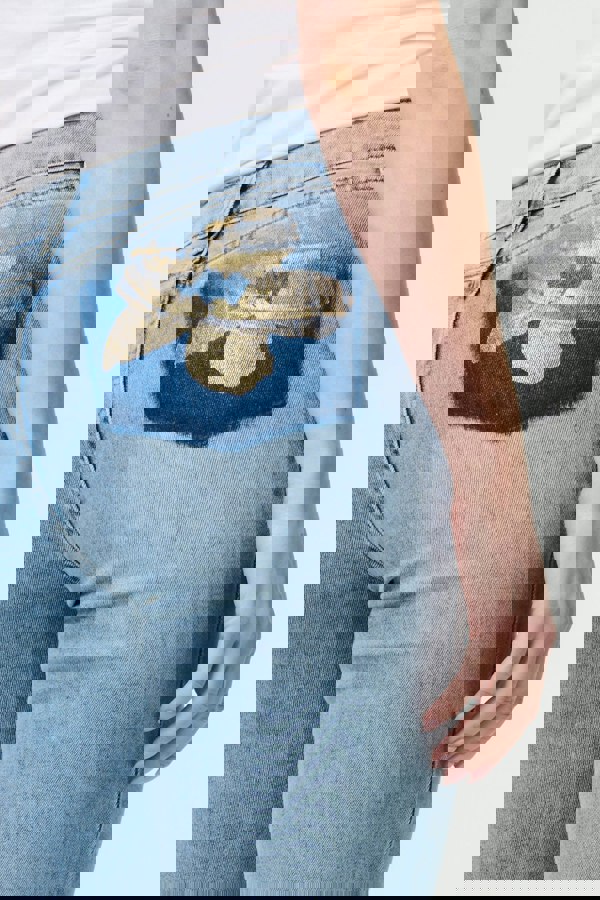 Blue | Floral Pocket Patch Straight Fit Jeans
