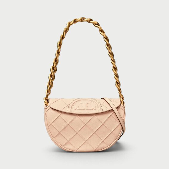 Tory Burch Fleming Soft Grain Mini Crescent Bag Blush Pink