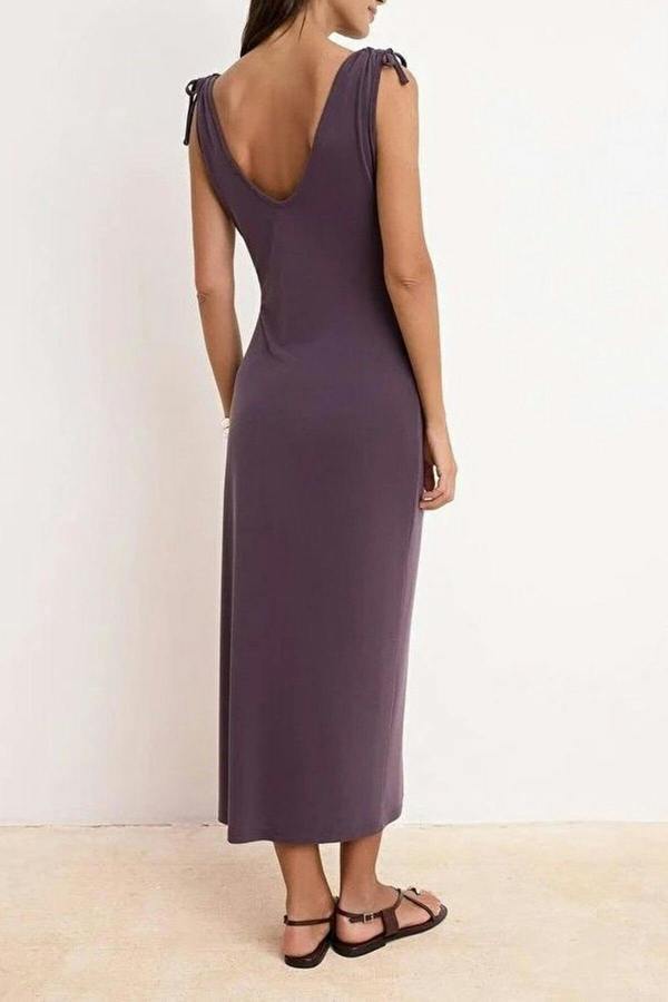 WOVCOR Bodycon V-Neck Sleeveless Tie-Detail Modal Knit Dress
