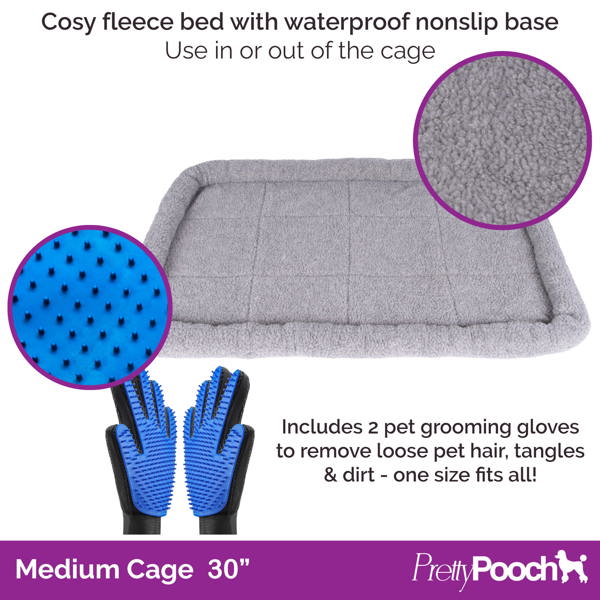 Pretty Pooch Dog Crate Medium Cage Puppy Cat Pet Training Tray and Bed With Two Gloves