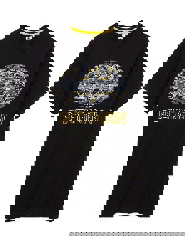 DC Comics Mens Black Camo Logo Short Sleeve Long Leg Pyjama Set