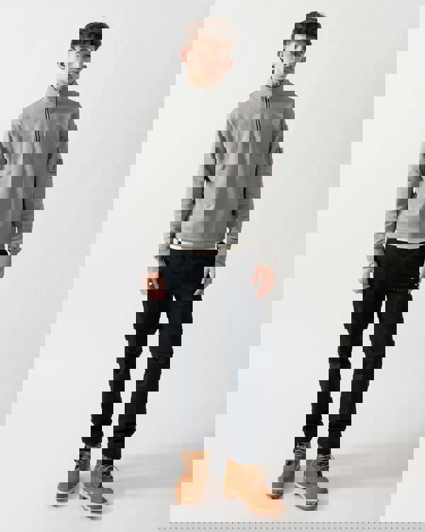 full length shot of a Moose Knuckles Hartsfield Mens 1/4 Zip Sweatshirt in Industry 1892