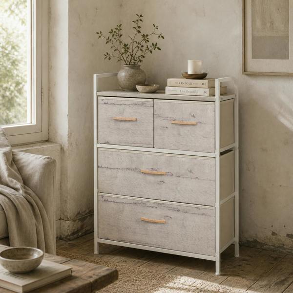Wyld Haus Palike Grey and White Wood Effect 4 Drawer Storage Chest