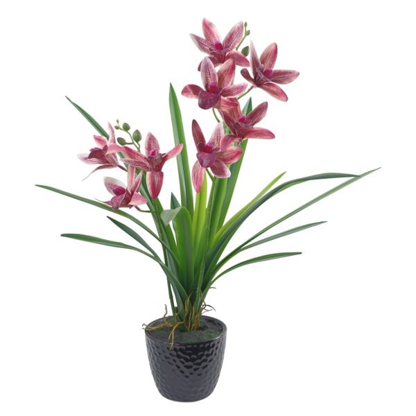 Leaf 50cm Large Dark Pink Artificial Orchid in Ceramic Planter