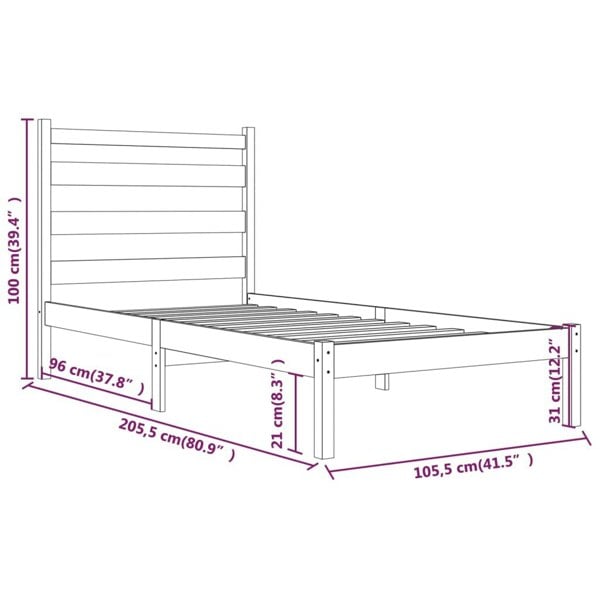 Berkfield Bed Frame Solid Wood Pine 100x200 cm