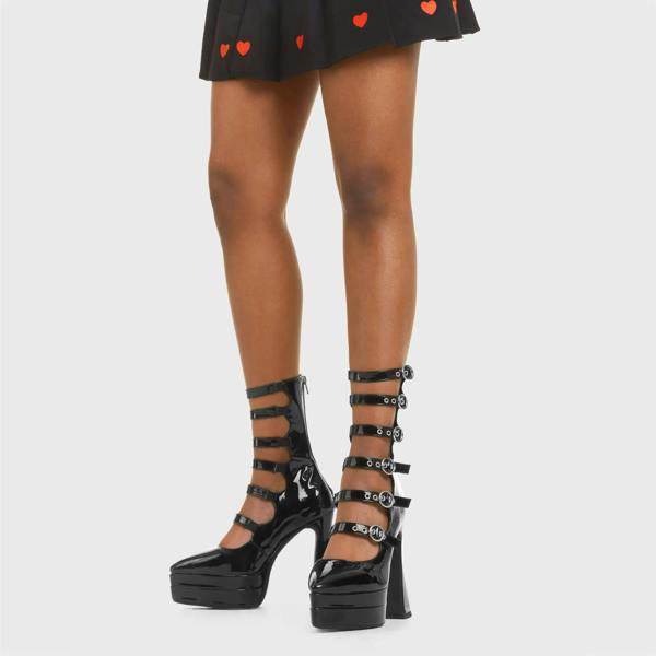 Lamoda Revolution Black Patent Platform Ankle Boots Stylish Chunky Fashion