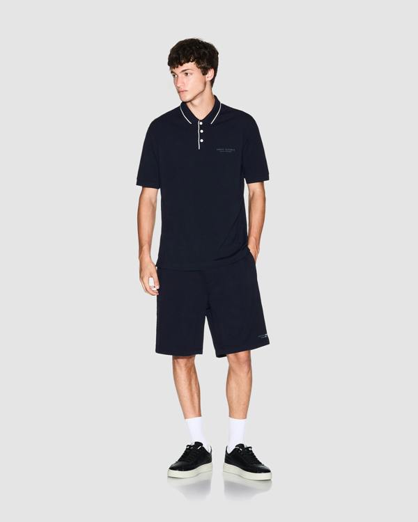 Armani Exchange Mens Milano/New York Polo Shirt with Contrast Tipping - Deep Navy UB101 - CHO - Designer Mens Short Sleeve Polo Shirts