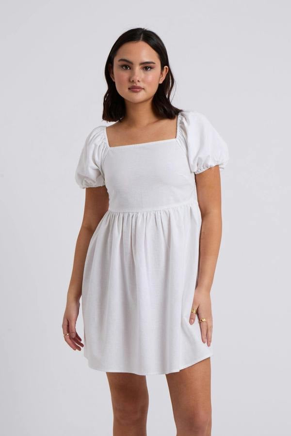 Urban Bliss Linen Blend Lace Up Mini Smock Dress