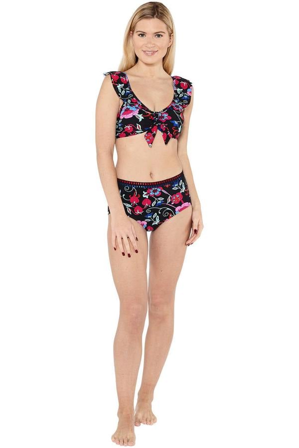 Black Bardot Frill Bikini Top and Bottoms Set