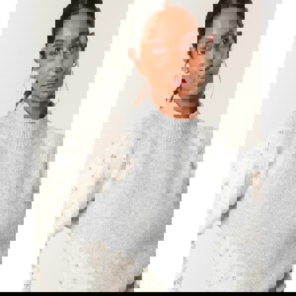 Blue Vanilla Flower Diamante Detailed Knitted Jumper