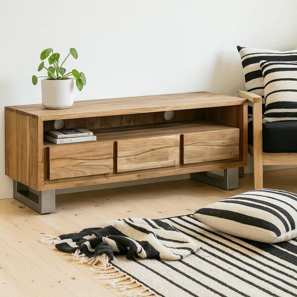 Wyld Haus Wellington Acacia Wood Modern Wide Media Unit 3 Drawers