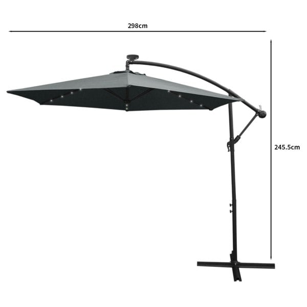 Monstershop Grey 3m LED Cantilever Parasol