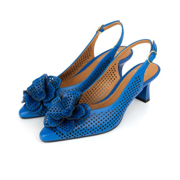 Embassy London Florence - Vibrant Blue - Women's Leather Slingback Heel with Flower Detail