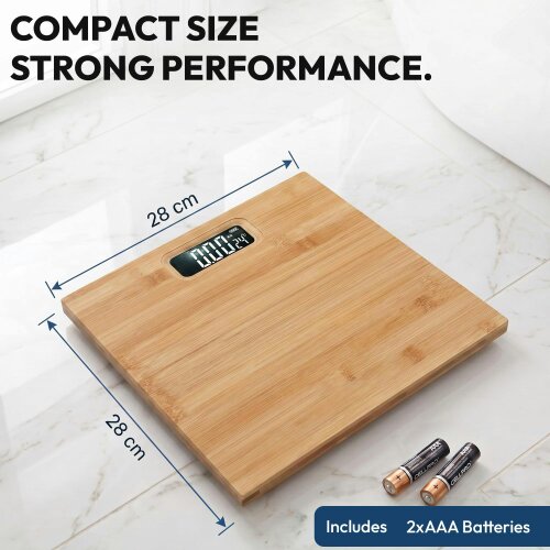 Purefit Digital Bathroom Scale for Measuring Body Weight - Bamboo Ultra Slim, Smart Scale with LED Display-Battery Included LB/KG/ST Max Weight 180KG