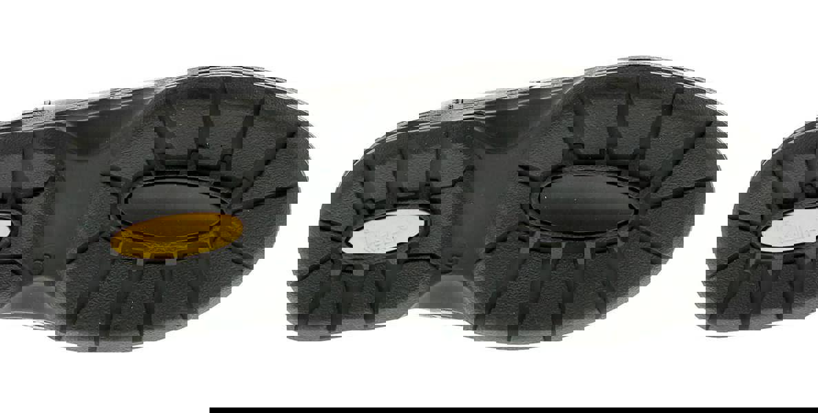 Dr Keller Brian Men's Leather Lace Up Smart Casual Shoes, underside view showing black rubber sole with textured pattern, yellow branding accent, and size marking.