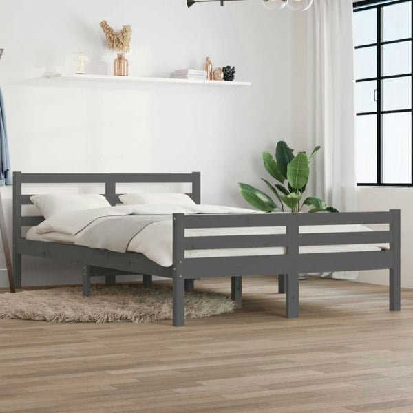 Berkfield Bed Frame Grey Solid Wood 140x190 cm