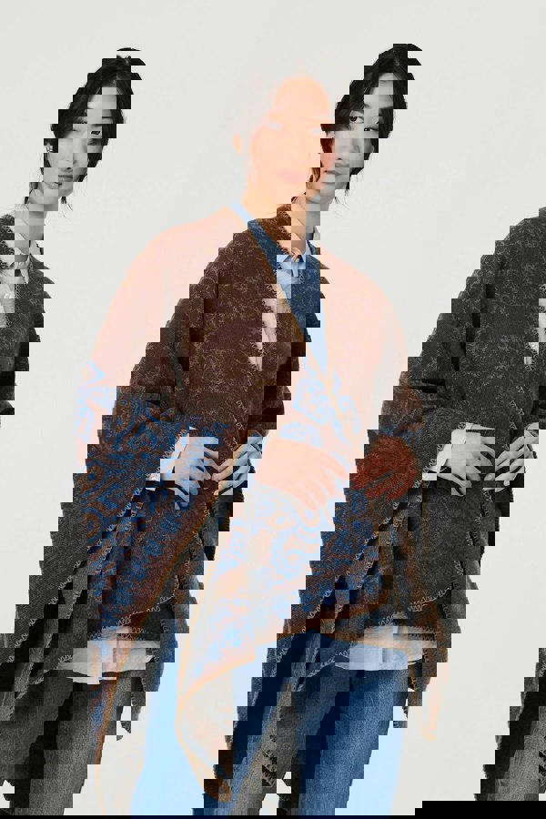 Beige | Paisley Print Oversized Poncho
