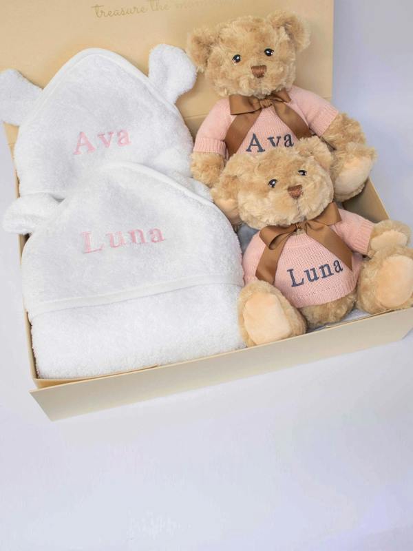 The Baby Gifting Company Twin Girls Teddy and Towel Gift Set