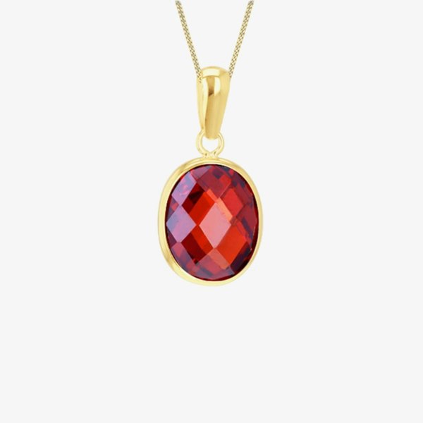 T. H. Baker 9ct Yellow Gold Red Oval Crystal Necklace 1.68.7124