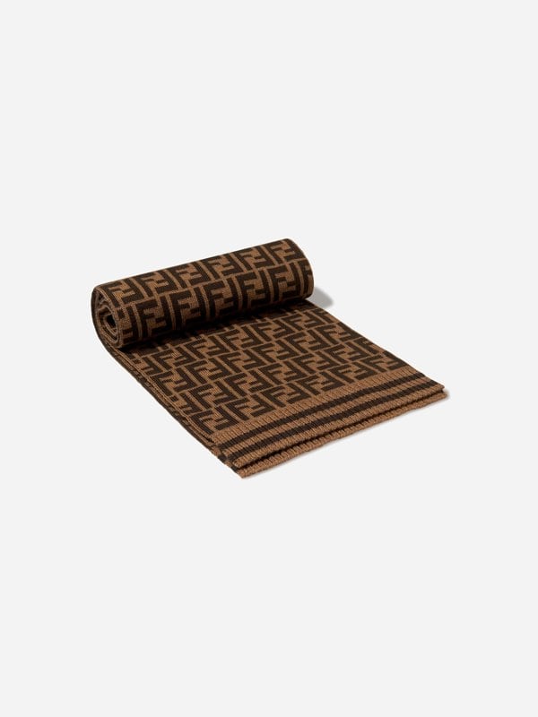 Fendi Kids Wool Logo Scarf in Brown