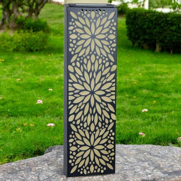 EDH Door Hardware Metal Flower Solar Wall Panel – 60 x 20 x 5 CM | Solar-Powered Outdoor Wall Art | Weatherproof Metal Garden Decor