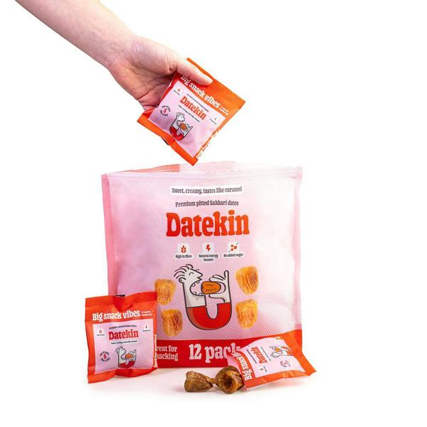 Datekin Sukkari Dates Family Bag (12 x 30g Packs) – Premium Soft Golden Dates | Healthy on-the-go Snacks | 100% Natural Superfood