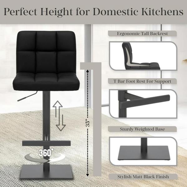 Lamboro Deluxe Allegro Bar Stool, Luxury frame in Matt black with Weighted Base , Kitchen Bar Stool, Black