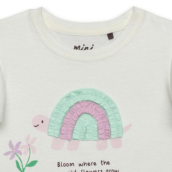 Mini Cuddles Baby Girls Turtle Applique Flared Sleeve Top, Off White
